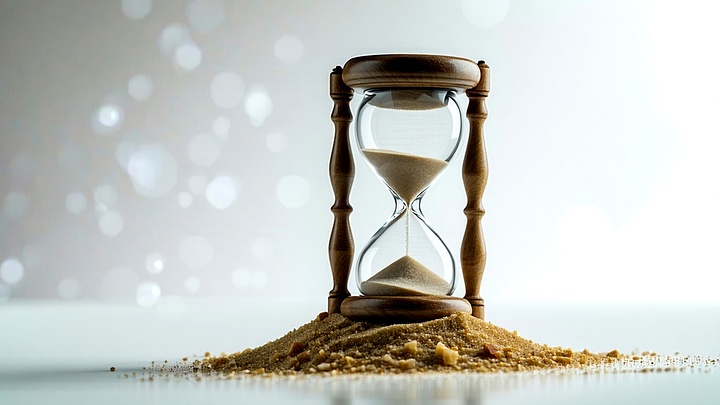 Hourglass with sand spilling out, symbolizing time passing during tramadol withdrawal process.