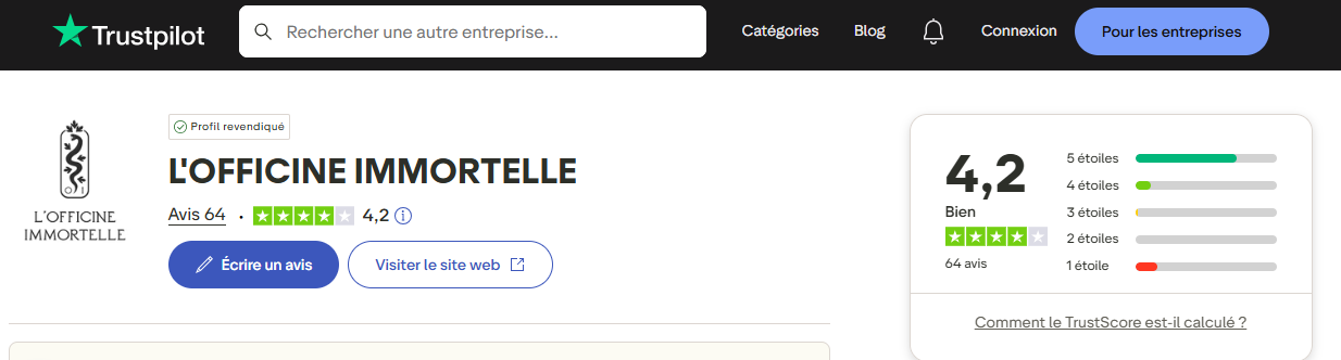 Avis clients Officine immortelle