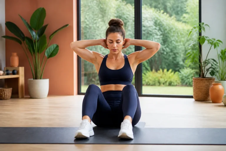 Femme pratiquant un exercice de renforcement abdominal sur un tapis pour comparer pilates ou yoga pour maigrir.