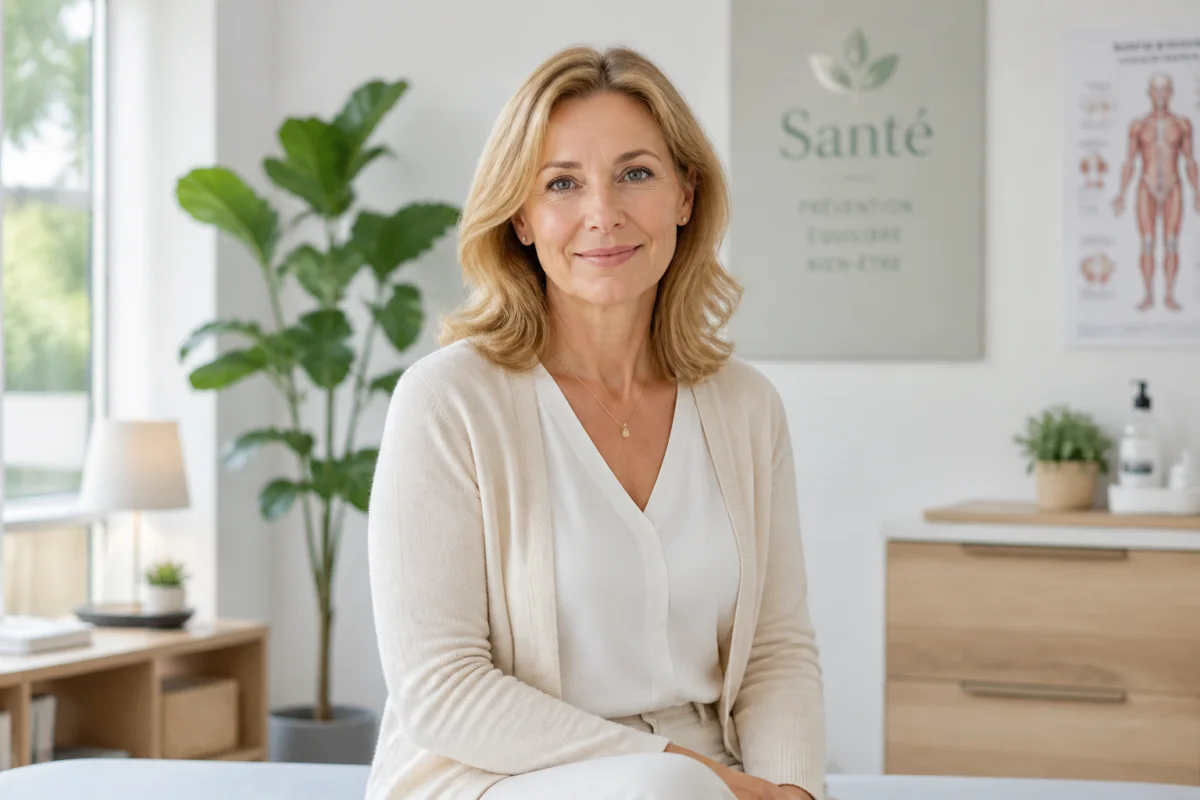 Femme sereine dans un cabinet médical moderne pour illustrer comment soigner un fibrome sans chirurgie.