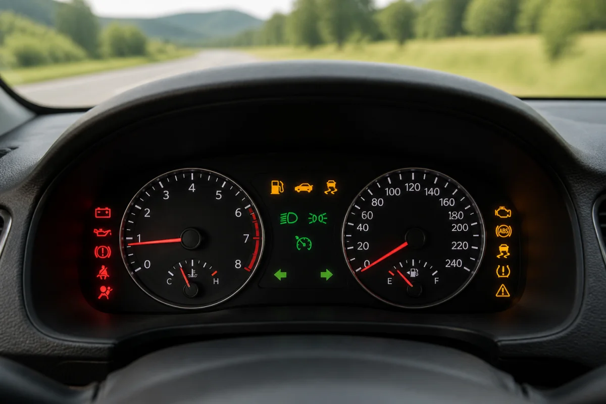 Comprendre les voyants du tableau de bord automobile avec signaux rouges, orange et verts illustrant les niveaux d’urgence