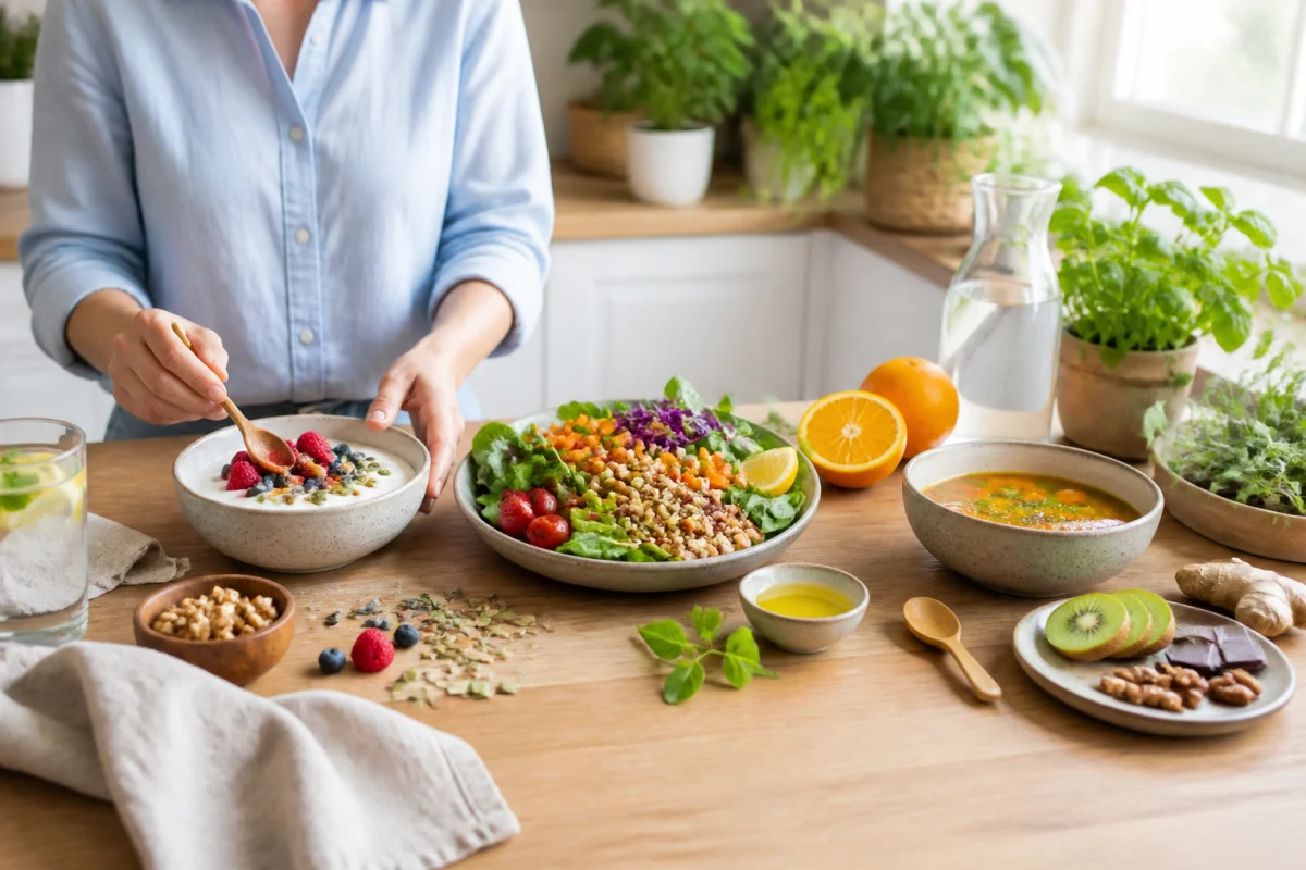 Repas équilibrés riches en fruits, légumes et légumineuses pour renforcer son immunité naturellement сәв